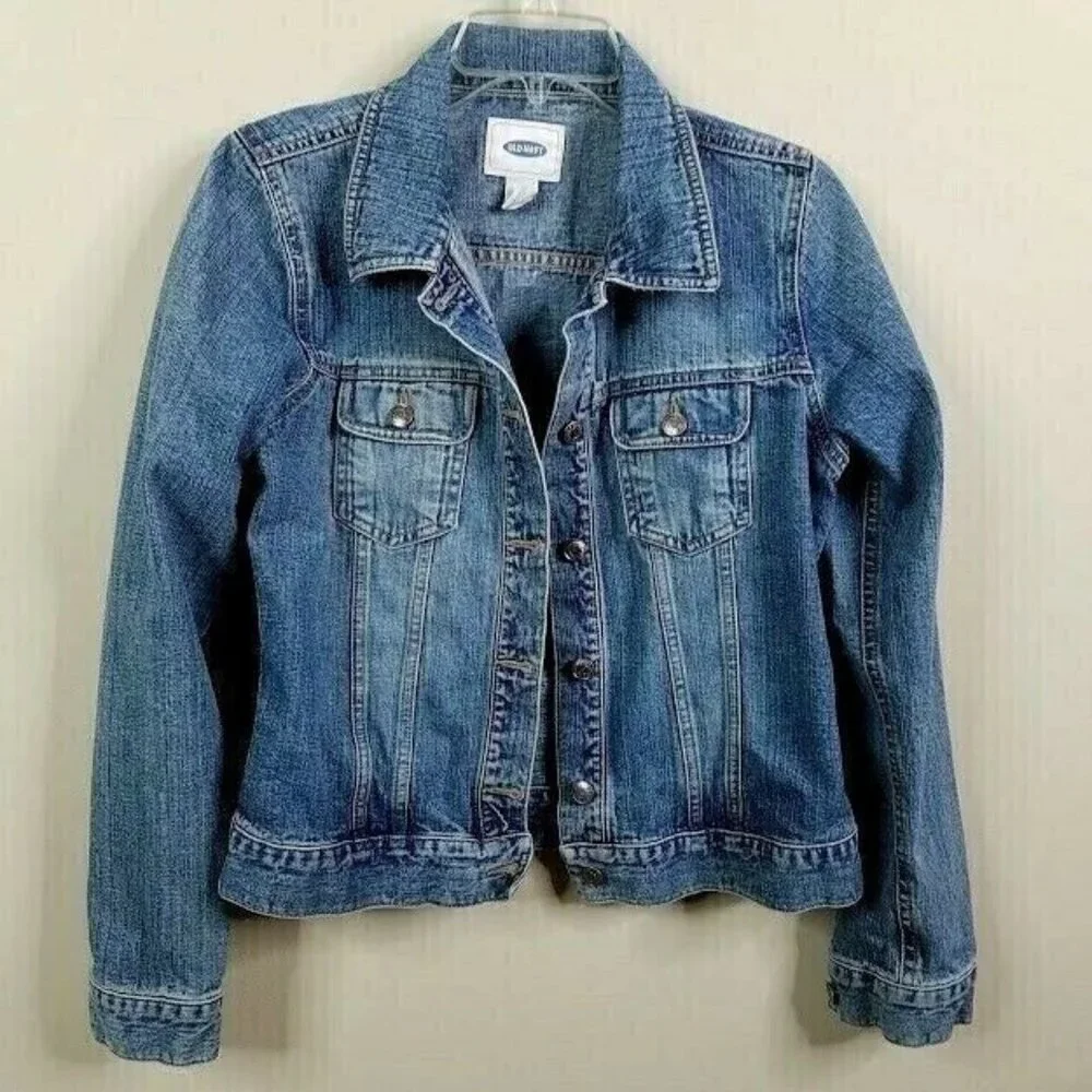 Old Navy Womens Jean Jacket Size Medium Blue Medium Wash Denim Button‎ Front